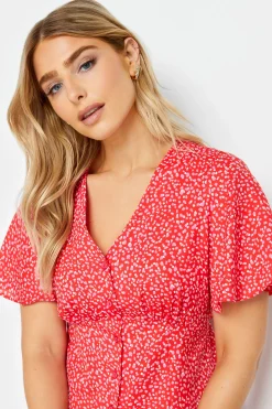 M&Co Womens M&Co Red Ditsy Spot Print Midi Button Through Tea Dress