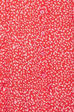 M&Co Womens M&Co Red Ditsy Spot Print Midi Button Through Tea Dress