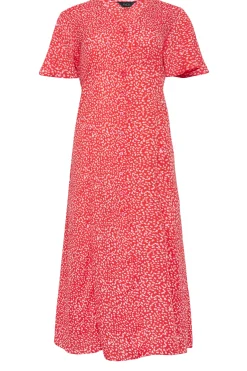 M&Co Womens M&Co Red Ditsy Spot Print Midi Button Through Tea Dress