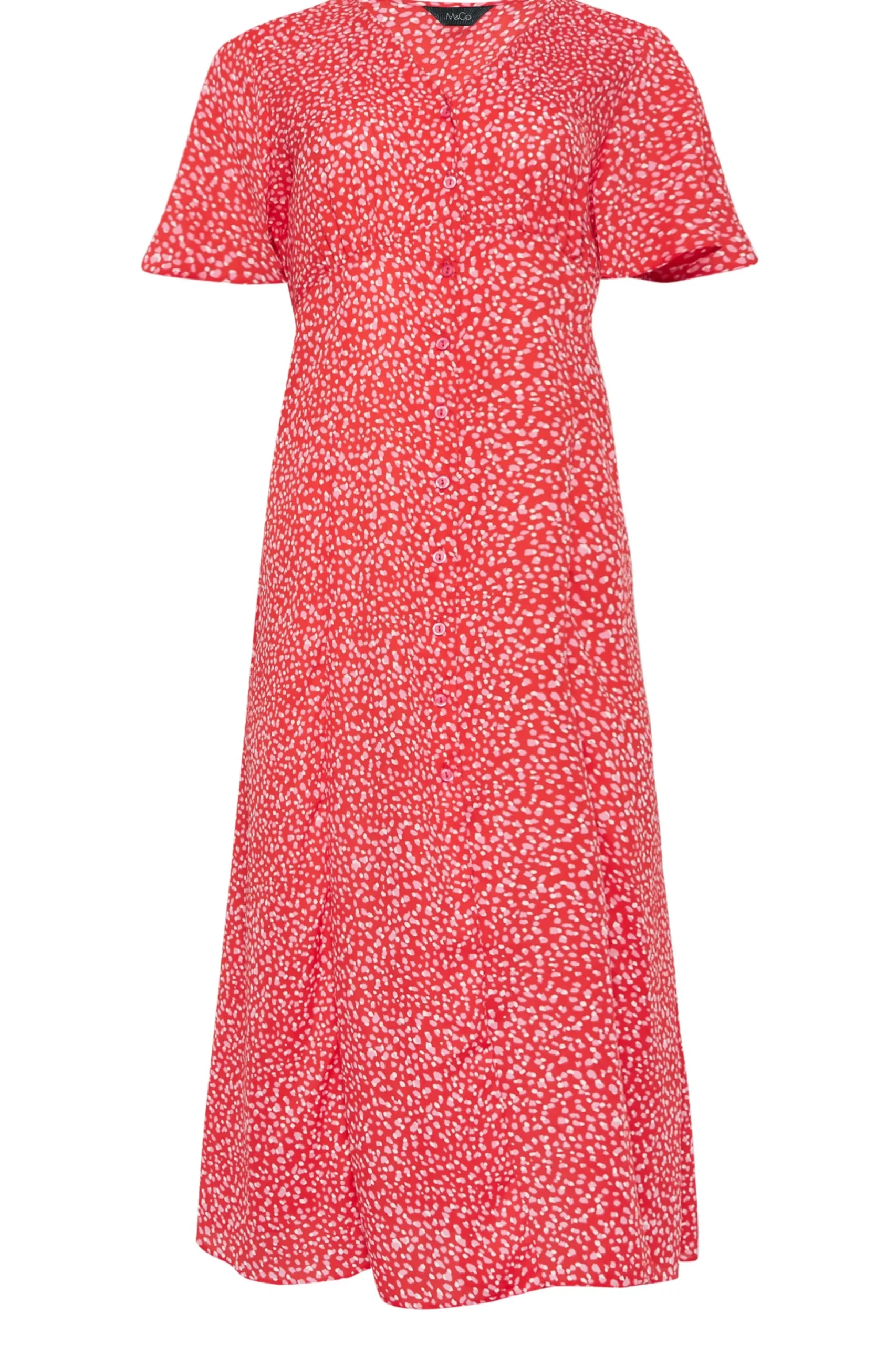 M&Co Womens M&Co Red Ditsy Spot Print Midi Button Through Tea Dress