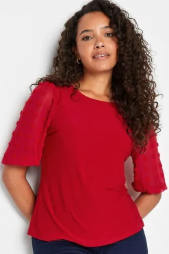 M&Co Womens M&Co Red Dobby Sleeve Blouse