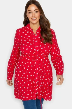 M&Co Womens M&Co Red Floral Print Tie Waist Tunic Shirt