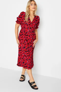 M&Co Womens M&Co Red Floral Print Button Through Dress