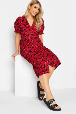 M&Co Womens M&Co Red Floral Print Button Through Dress