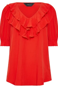 M&Co Womens M&Co Red Frill Front Blouse
