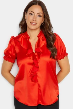 M&Co Womens M&Co Red Frill Satin Blouse