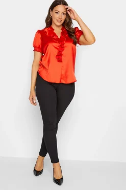 M&Co Womens M&Co Red Frill Satin Blouse