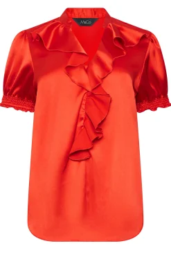 M&Co Womens M&Co Red Frill Satin Blouse