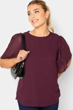 M&Co Womens M&Co Red Gem Detail Angel Sleeve Blouse