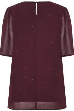 M&Co Womens M&Co Red Gem Detail Angel Sleeve Blouse