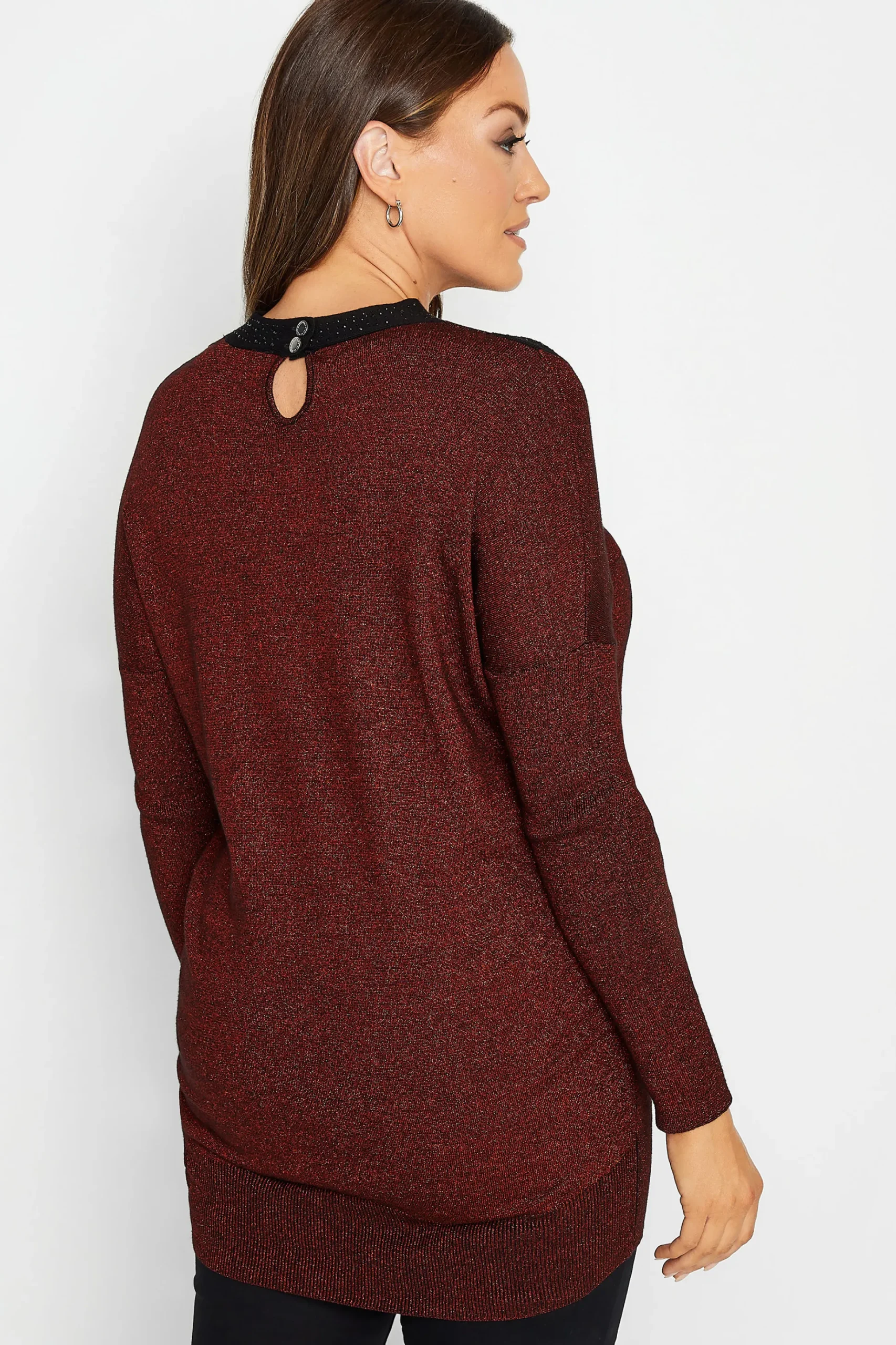 M&Co Womens M&Co Red Glitter Cut Out Tunic Jumper