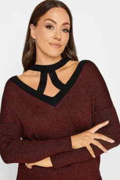M&Co Womens M&Co Red Glitter Cut Out Tunic Jumper