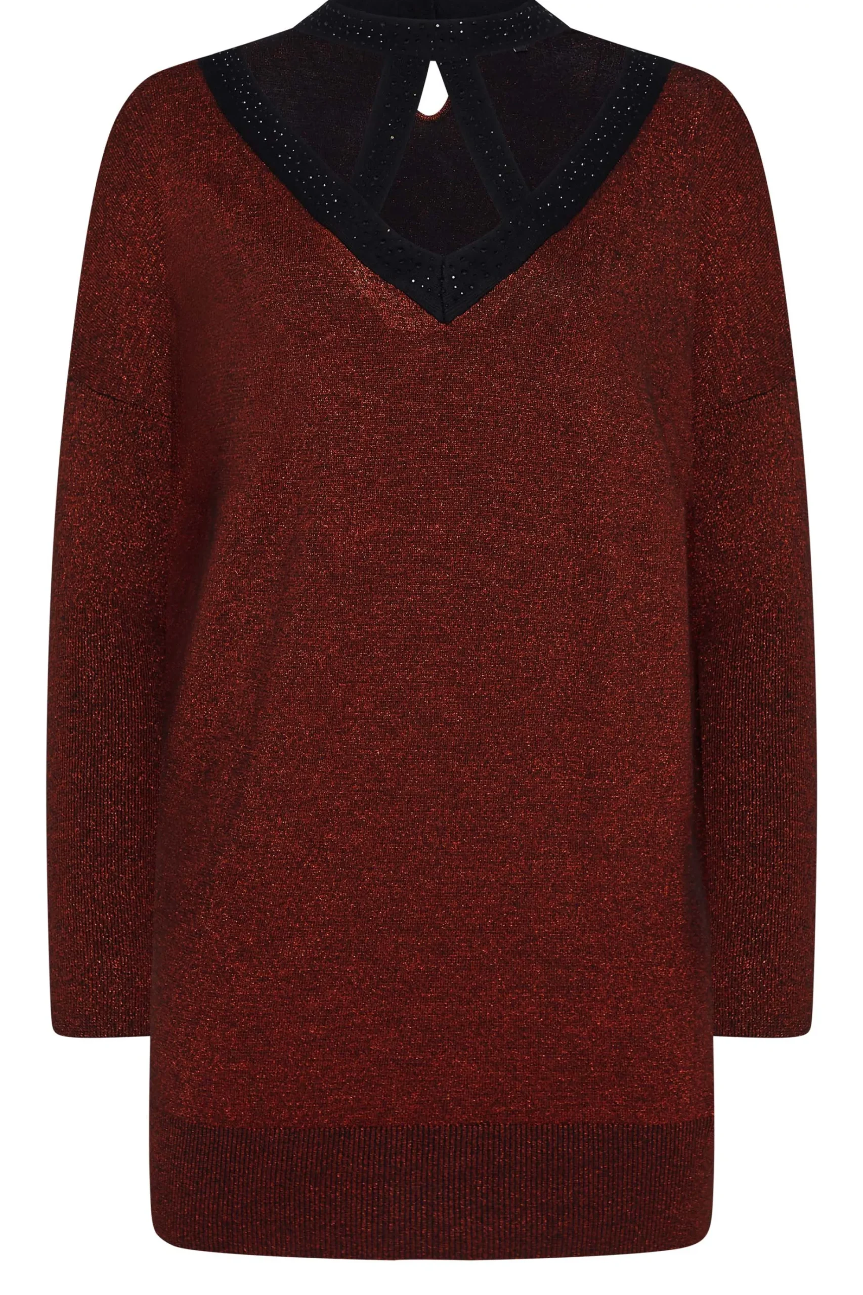 M&Co Womens M&Co Red Glitter Cut Out Tunic Jumper