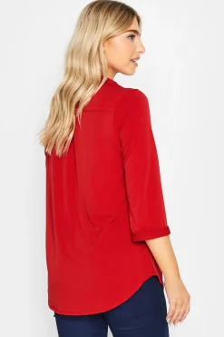 M&Co Womens M&Co Red Half Placket Blouse