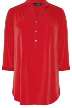 M&Co Womens M&Co Red Half Placket Blouse