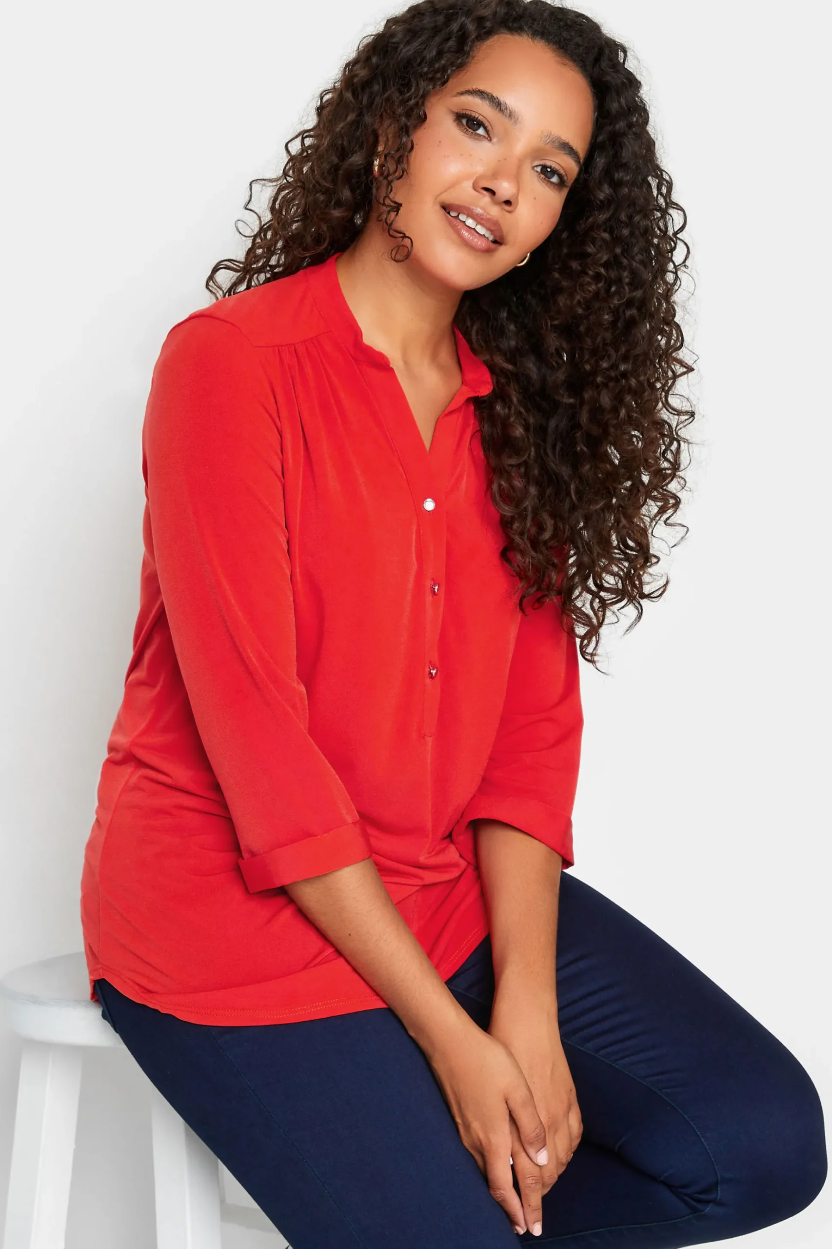 M&Co Womens M&Co Red Half Placket Jersey Shirt