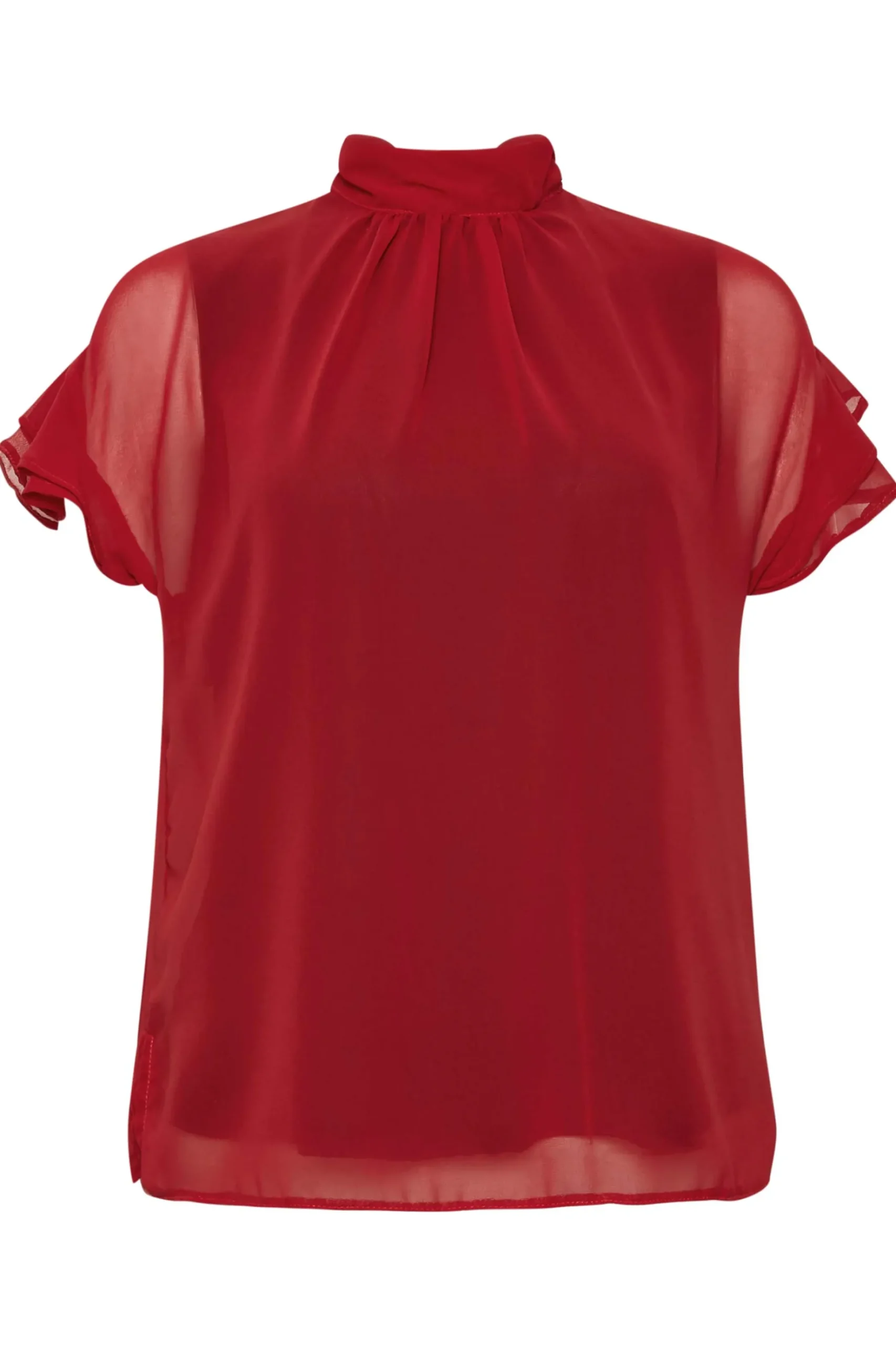 M&Co Womens M&Co Red High Neck Frill Sleeve Blouse
