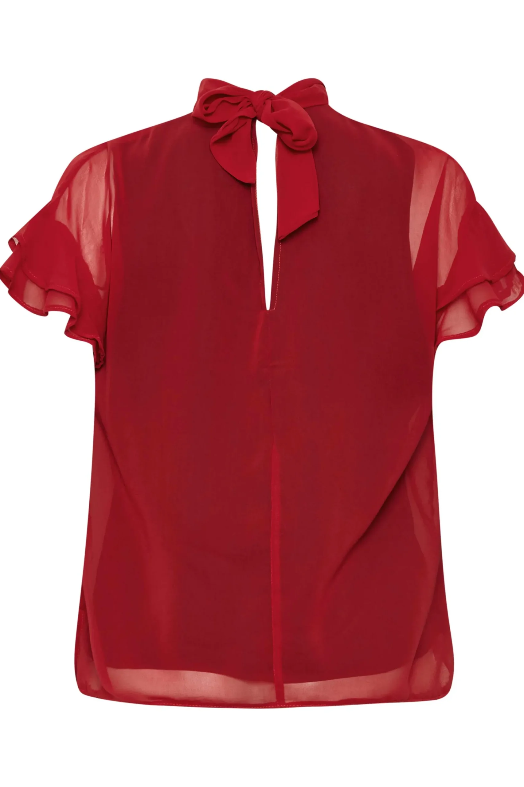 M&Co Womens M&Co Red High Neck Frill Sleeve Blouse