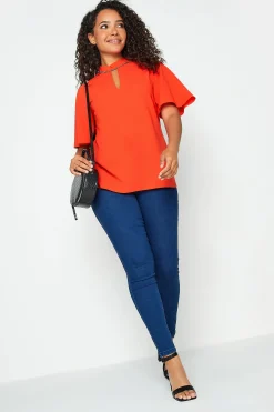 M&Co Womens M&Co Red Keyhole Sequin Blouse
