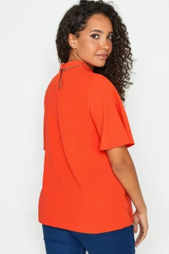 M&Co Womens M&Co Red Keyhole Sequin Blouse