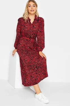 M&Co Womens M&Co Red Leopard Print Midaxi Shirt Dress