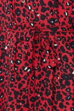 M&Co Womens M&Co Red Leopard Print Midaxi Shirt Dress