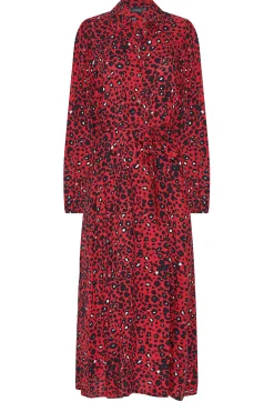 M&Co Womens M&Co Red Leopard Print Midaxi Shirt Dress