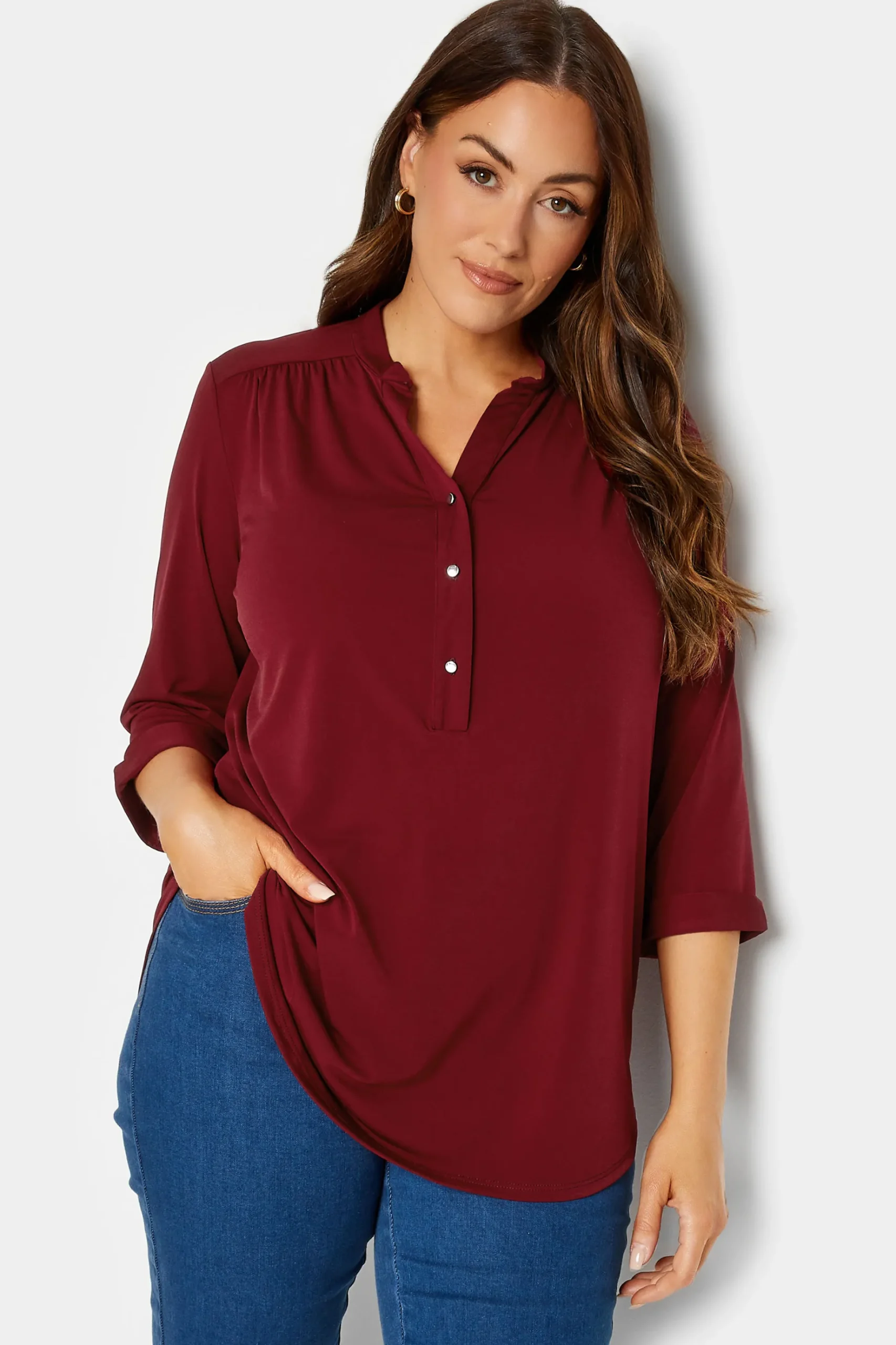 M&Co Womens M&Co Red Placket Jersey Shirt