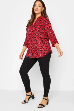 M&Co Womens M&Co Red Rose Print Half Placket Shirt