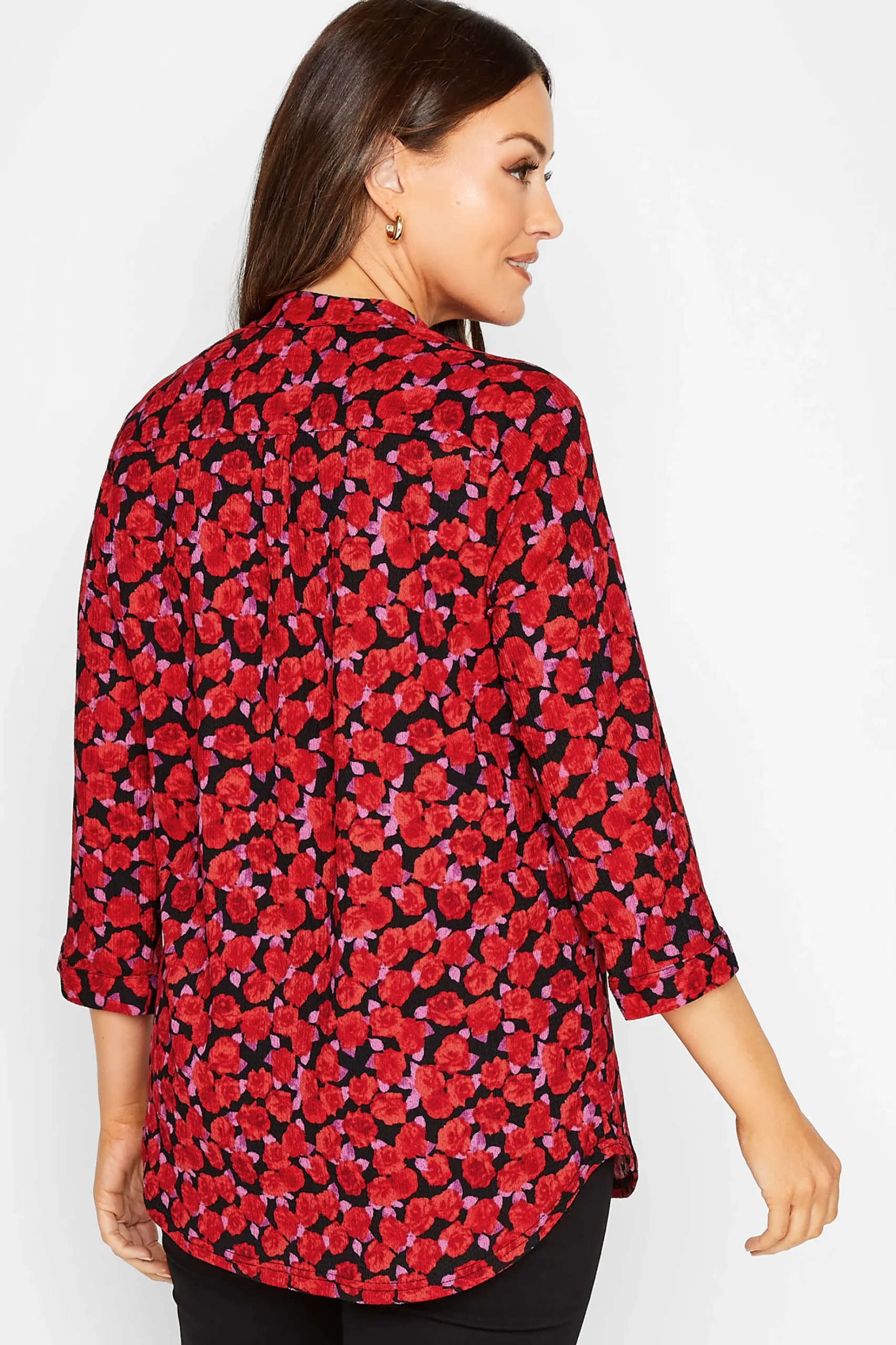 M&Co Womens M&Co Red Rose Print Half Placket Shirt