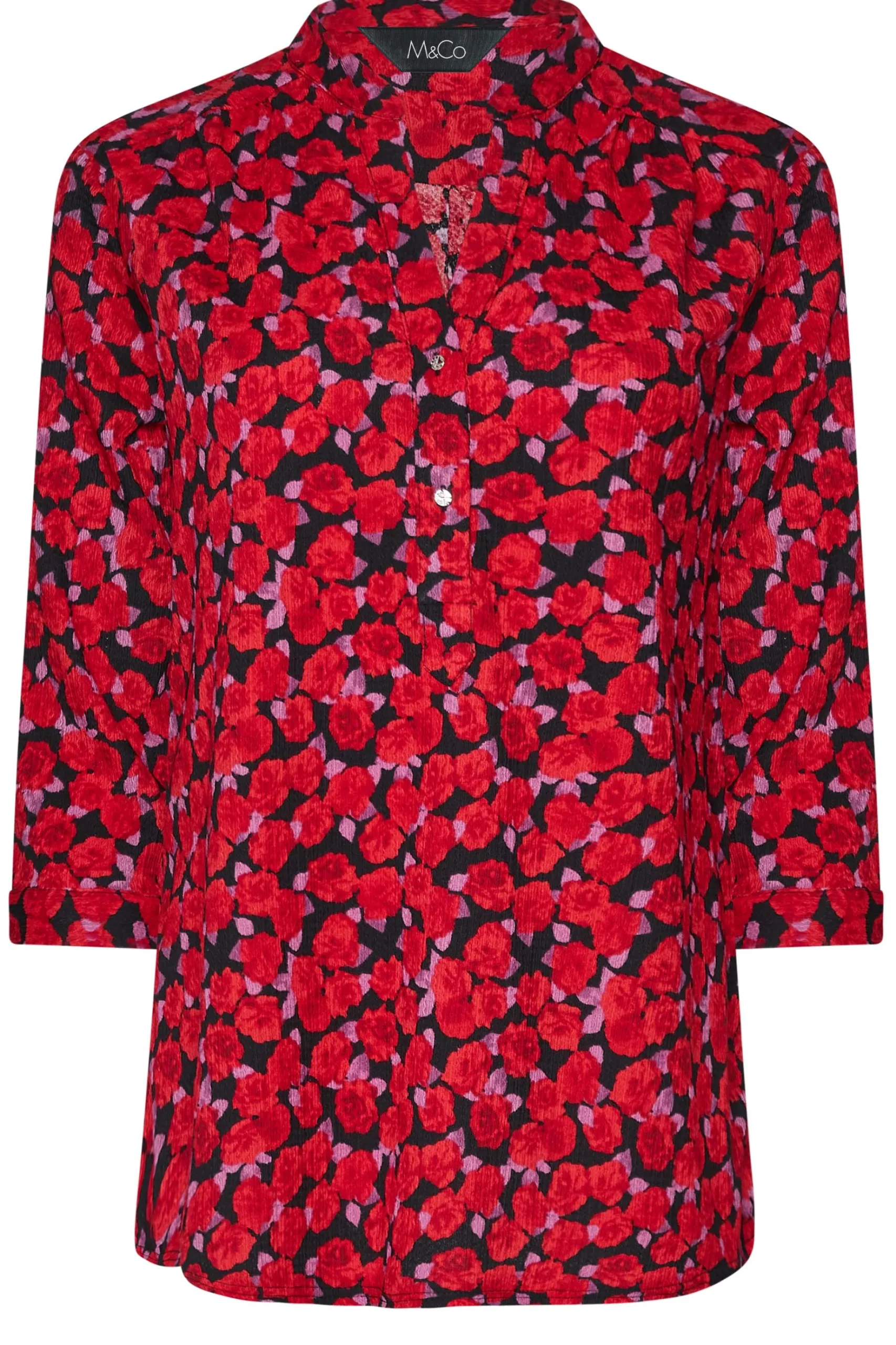 M&Co Womens M&Co Red Rose Print Half Placket Shirt