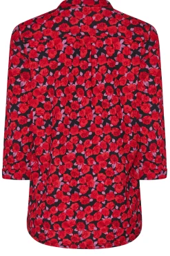 M&Co Womens M&Co Red Rose Print Half Placket Shirt