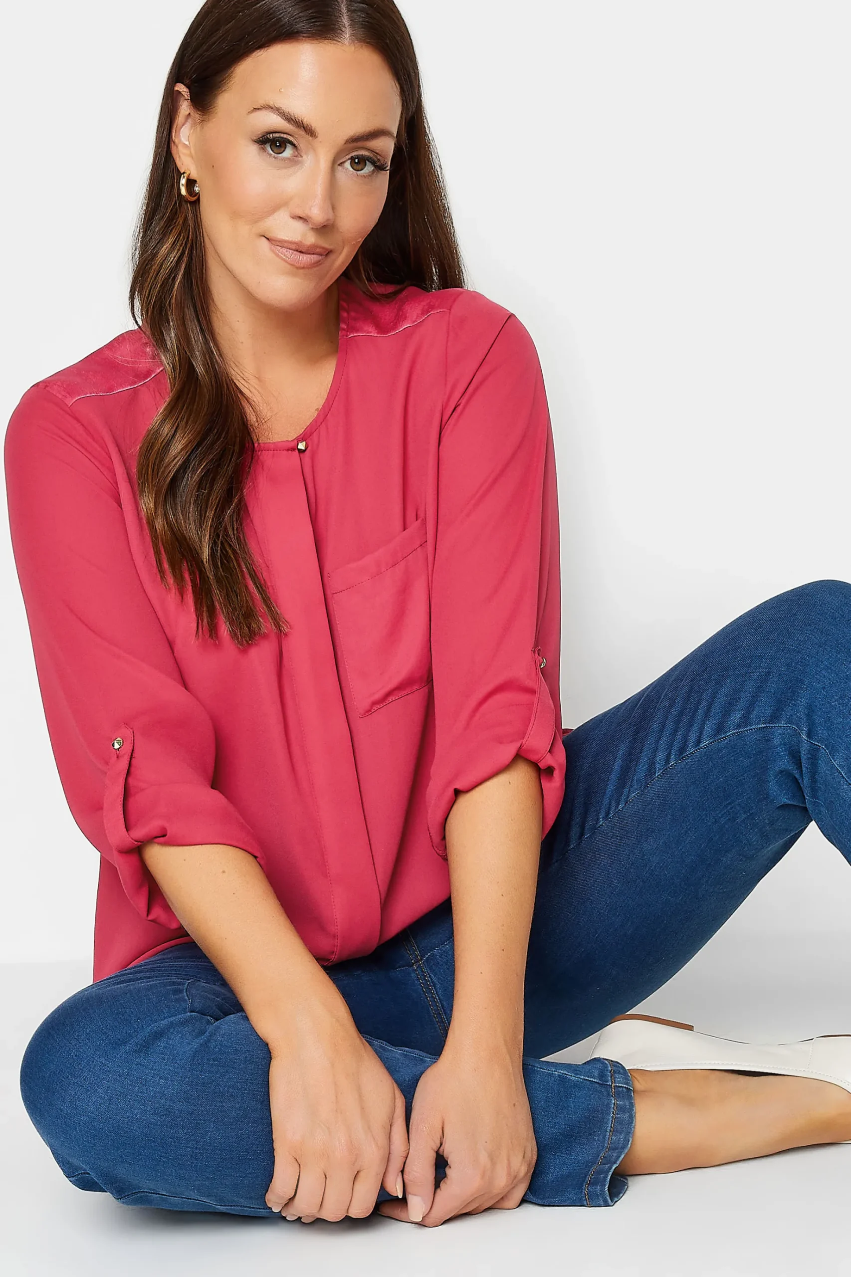 M&Co Womens M&Co Red Satin Contrast Panel Shirt