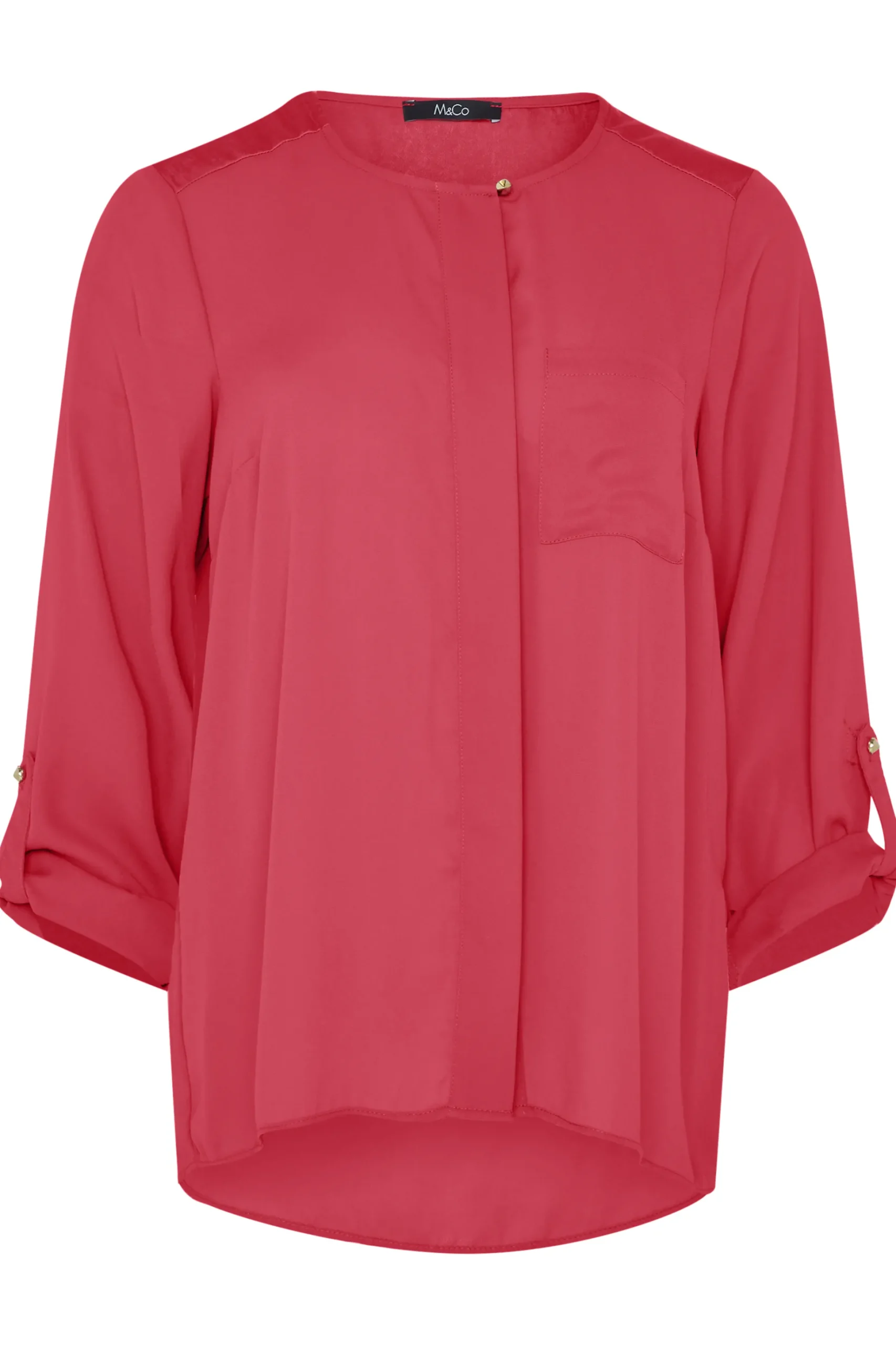 M&Co Womens M&Co Red Satin Contrast Panel Shirt