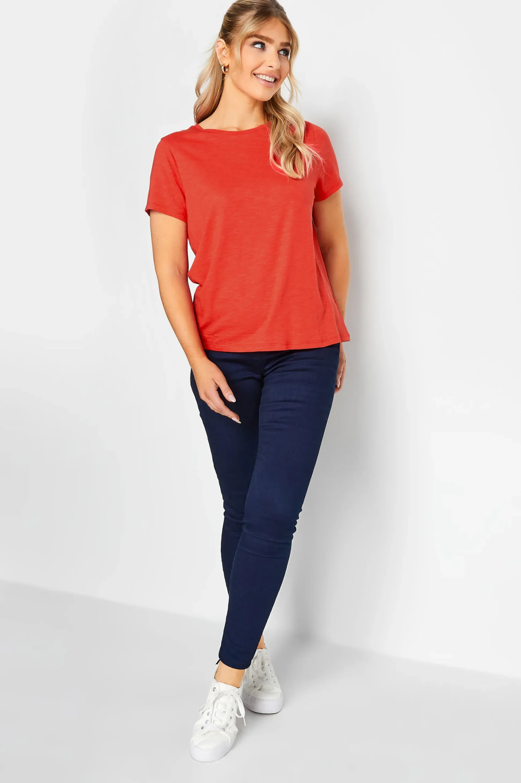 M&Co Womens M&Co Red Short Sleeve Cotton Blend T-Shirt
