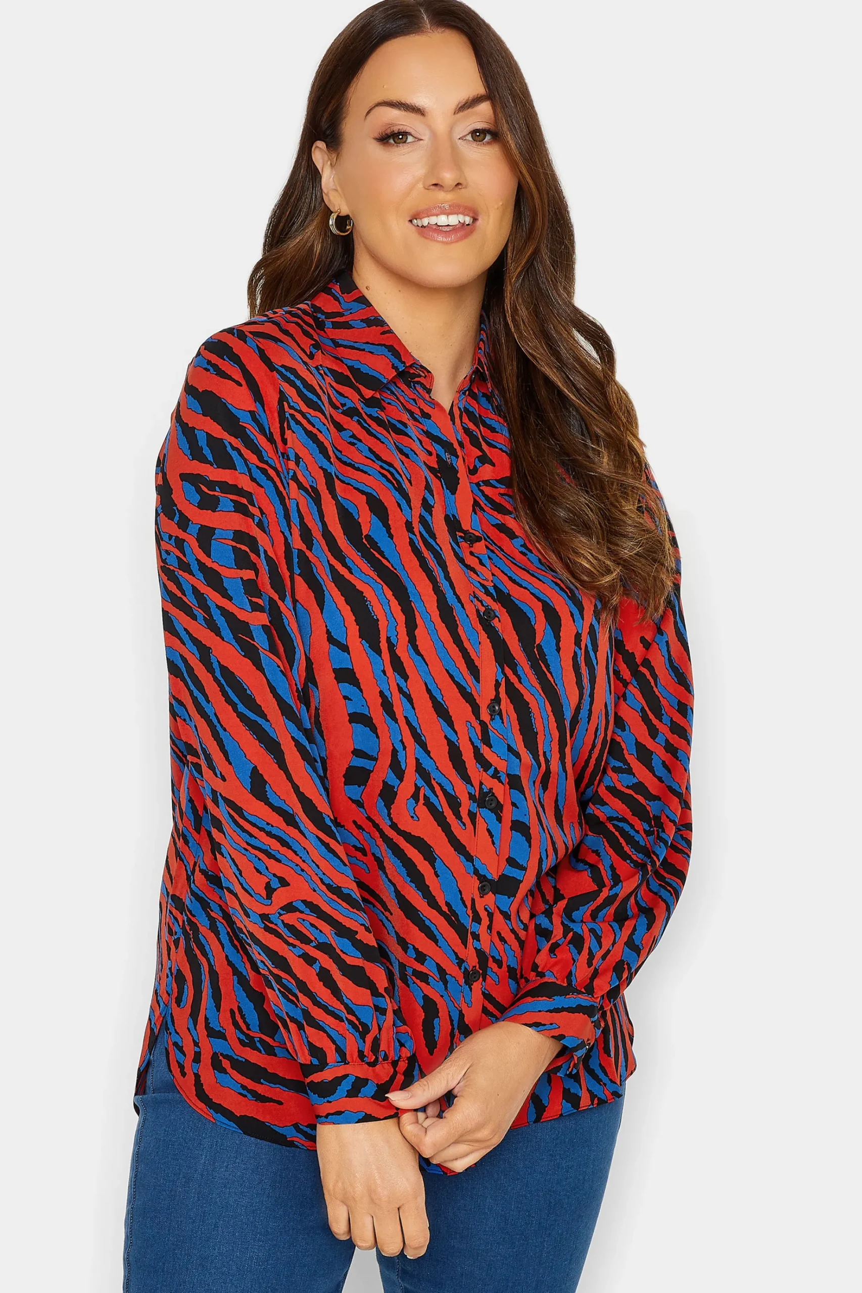 M&Co Womens M&Co Red Zebra Print Long Sleeve Shirt
