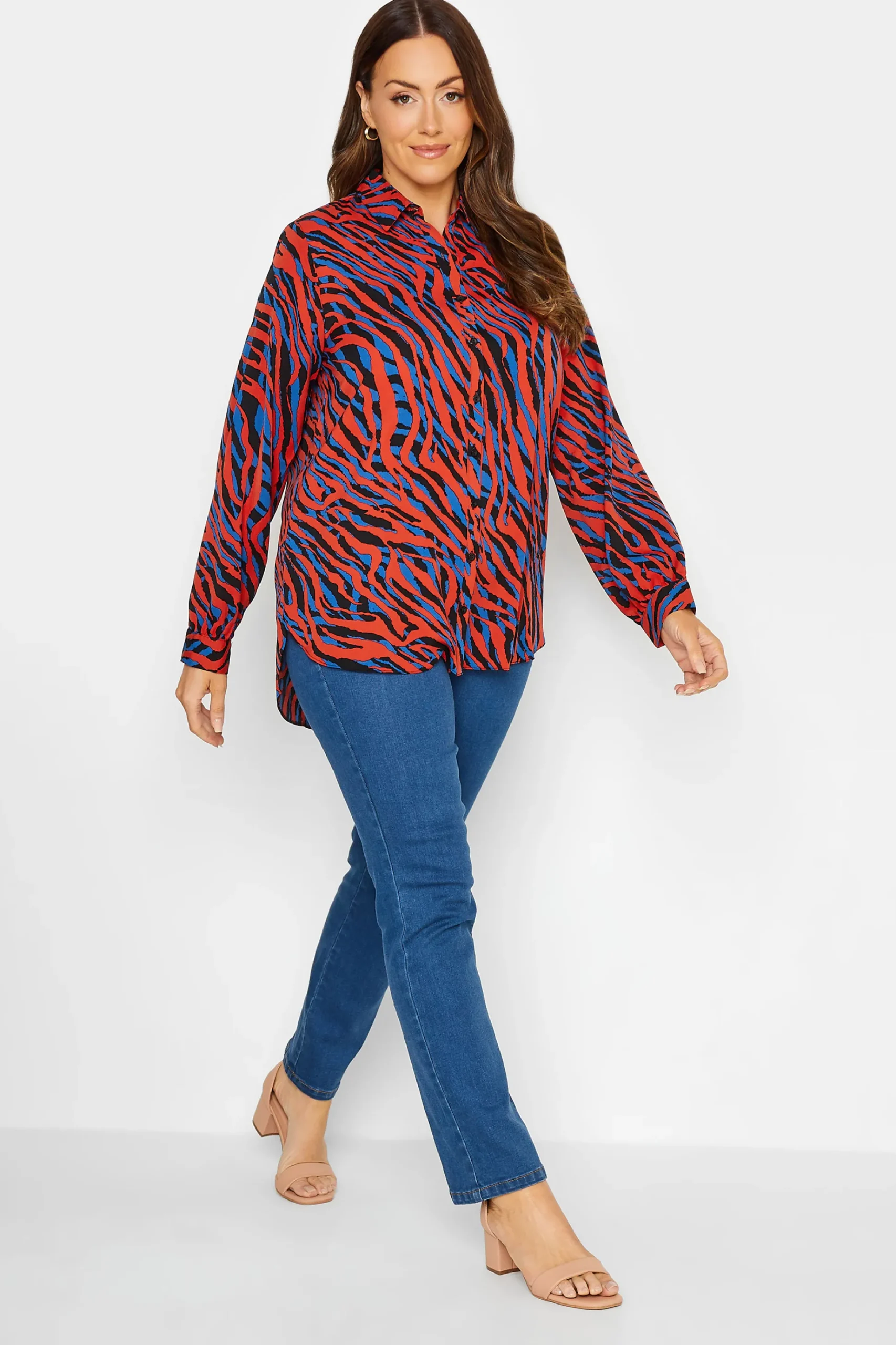 M&Co Womens M&Co Red Zebra Print Long Sleeve Shirt