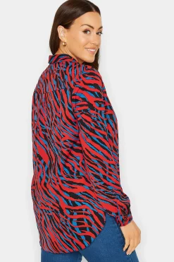 M&Co Womens M&Co Red Zebra Print Long Sleeve Shirt