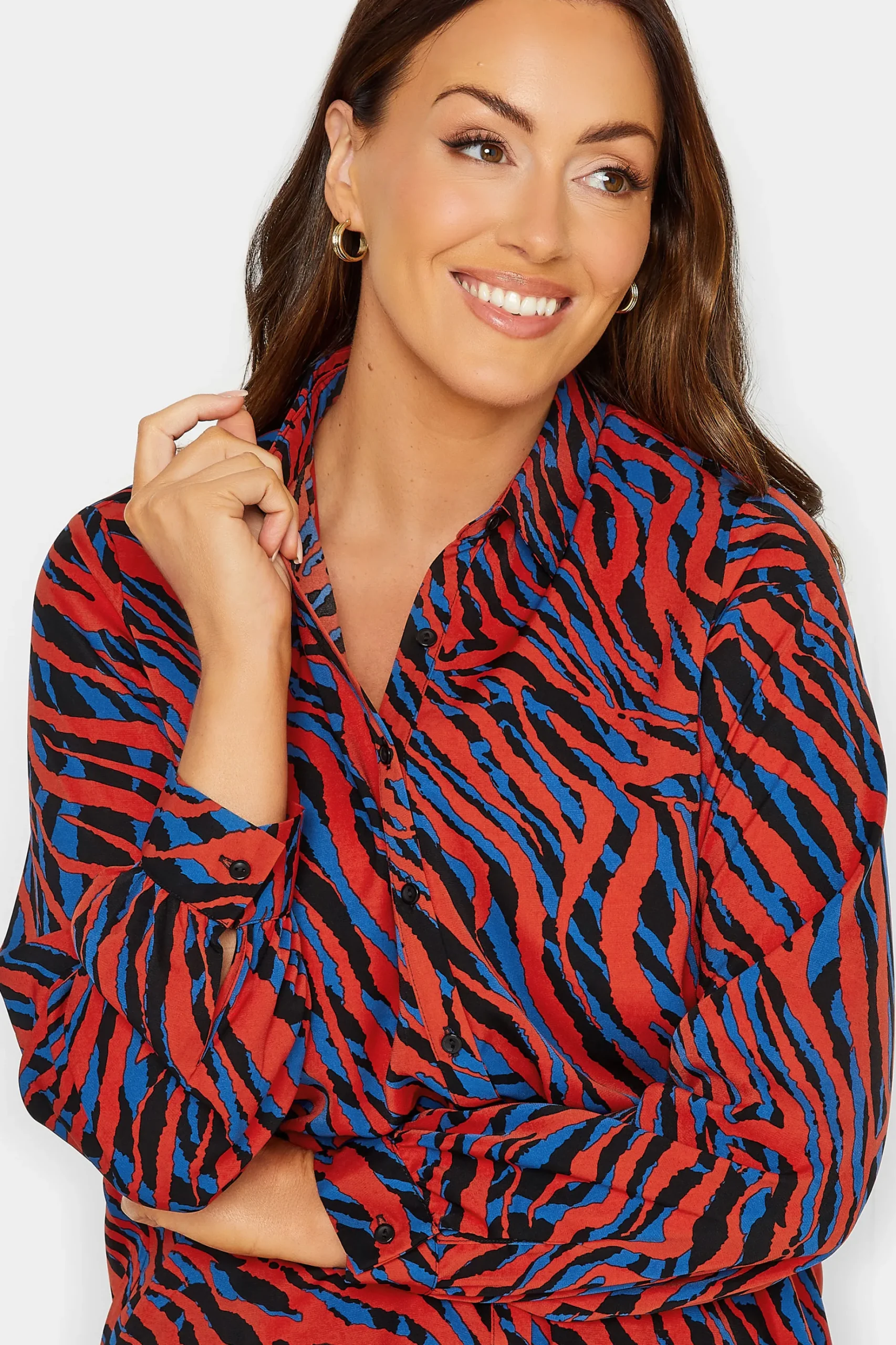 M&Co Womens M&Co Red Zebra Print Long Sleeve Shirt