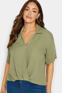 M&Co Womens M&Co Sage Green V-Neck Wrap Blouse