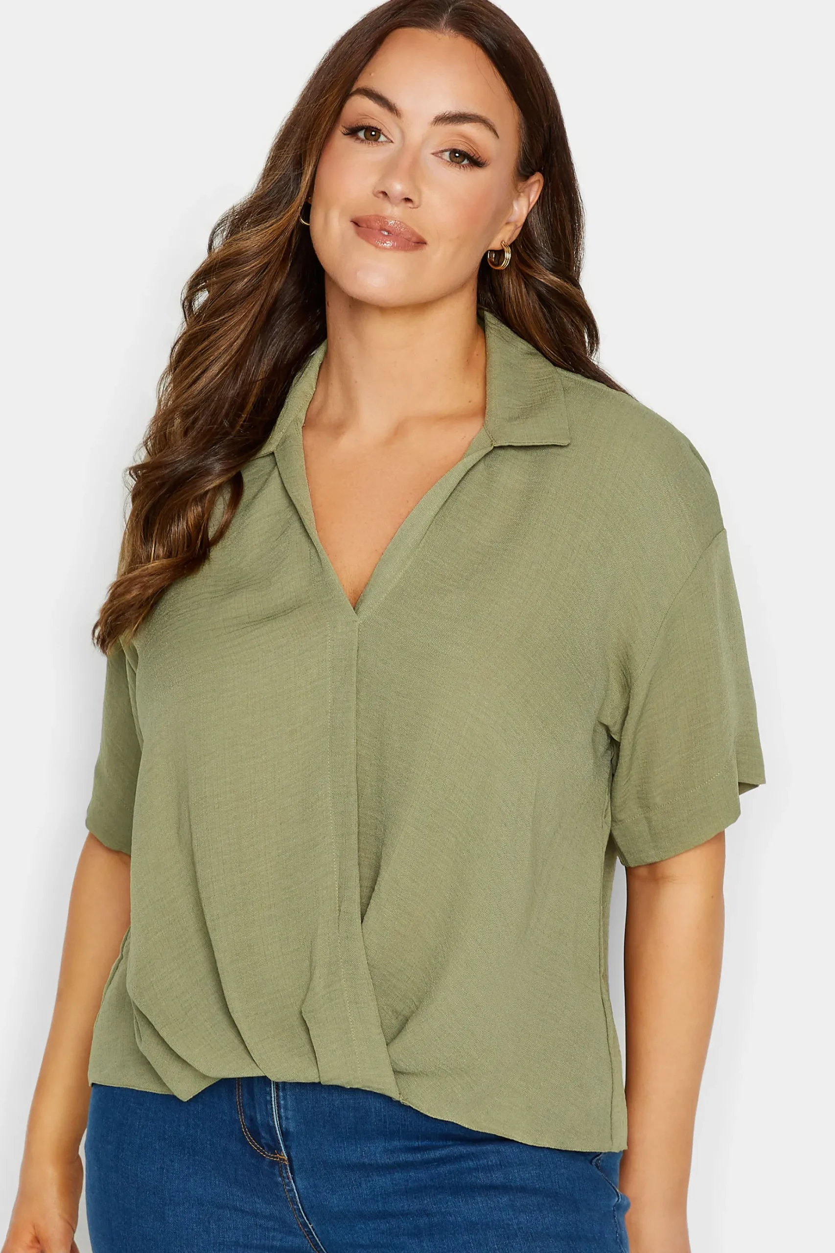 M&Co Womens M&Co Sage Green V-Neck Wrap Blouse