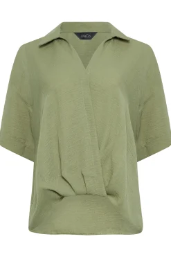 M&Co Womens M&Co Sage Green V-Neck Wrap Blouse