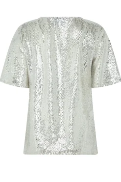 M&Co Womens M&Co Silver Sequin Angel Sleeve Wrap Top