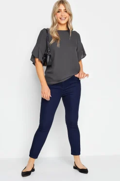 M&Co Womens M&Co Slate Grey Frill Sleeve Blouse
