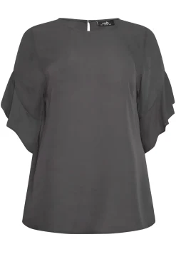 M&Co Womens M&Co Slate Grey Frill Sleeve Blouse