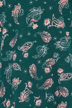 M&Co Womens M&Co Teal Green Paisley Print Notch Neck Cotton T-Shirt