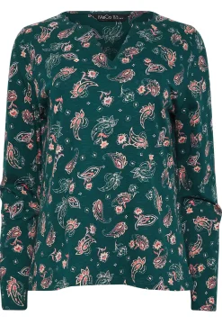 M&Co Womens M&Co Teal Green Paisley Print Notch Neck Cotton T-Shirt