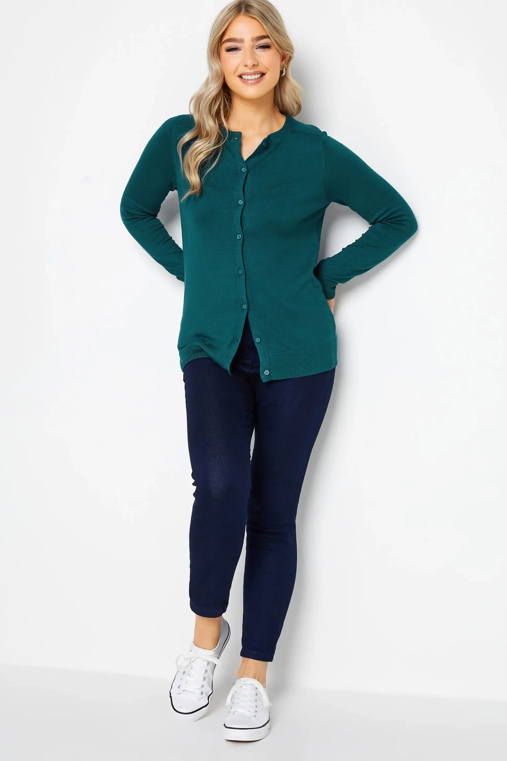 M&Co Womens M&Co Teal Green Ribbed Shoulder Cardigan