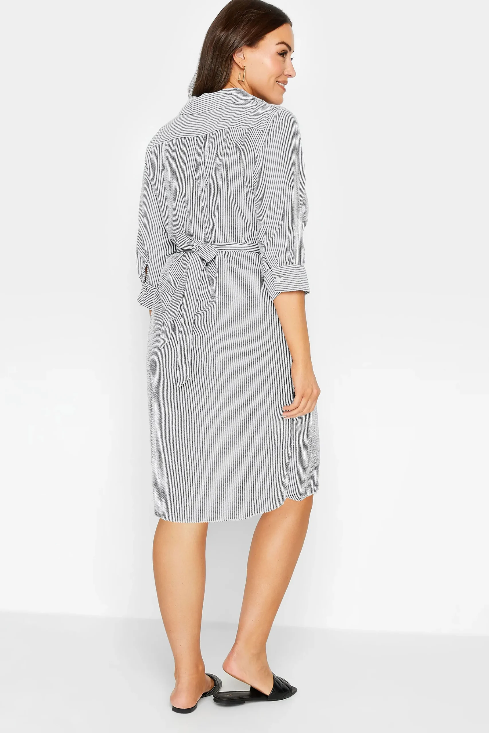 M&Co Womens M&Co White & Black Stripe Print Tie Waist Tunic Shirt Dress