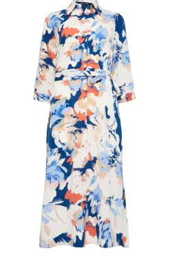 M&Co Womens M&Co White & Blue Floral Print Button Through Shirt Dress